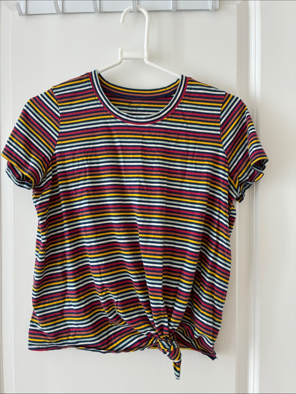 Madewell Multi-Stripe Short Sleeve Tie-Front Tee